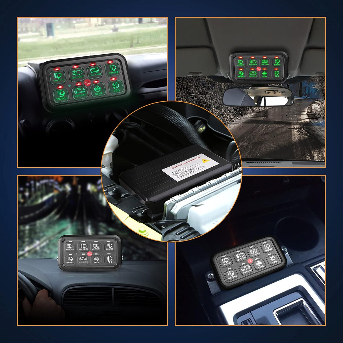 8 Gang Switch Panel with Label Stickers and Harness H483