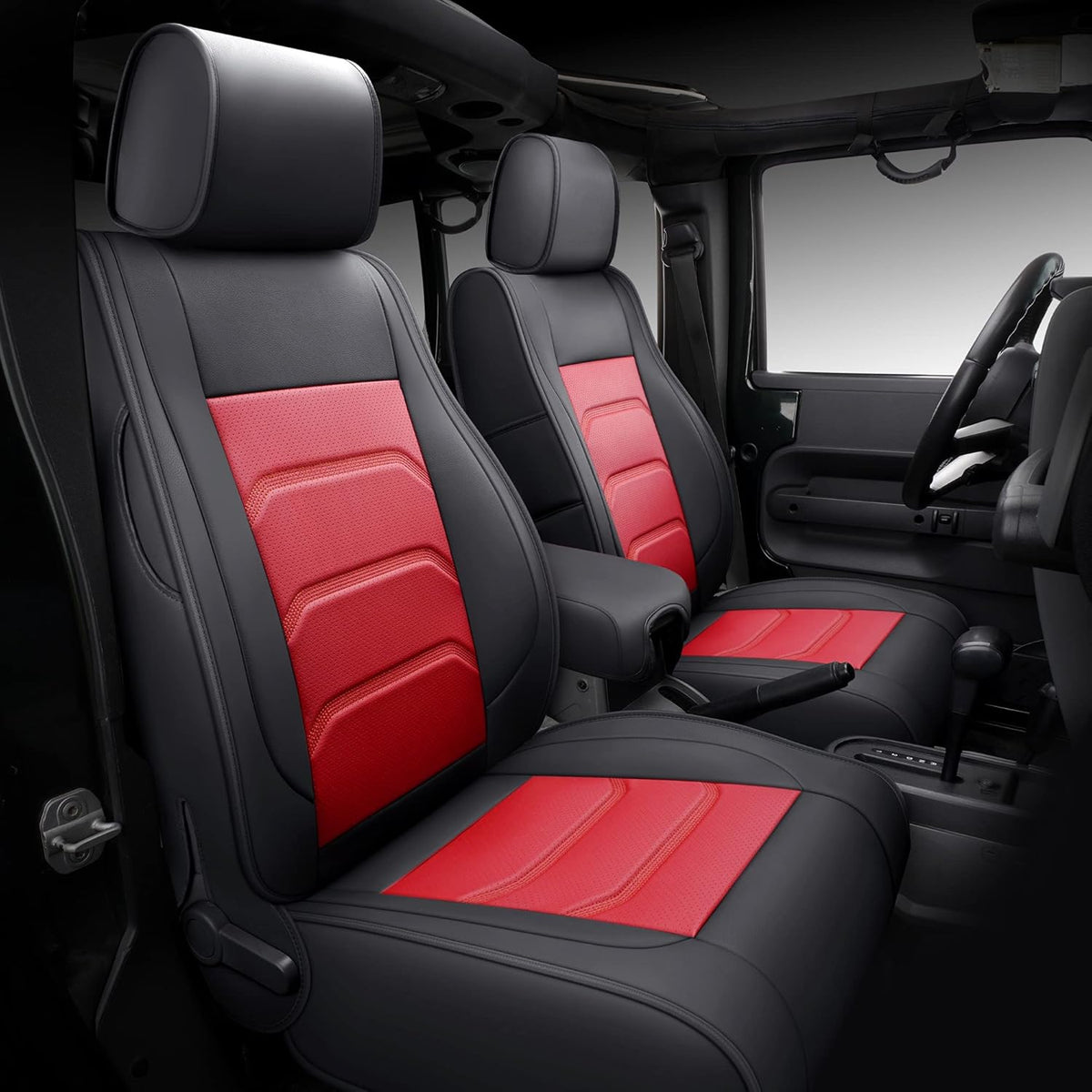 Faux Leather Full Coverage Car Seat Covers Full Set Black & Red S988465