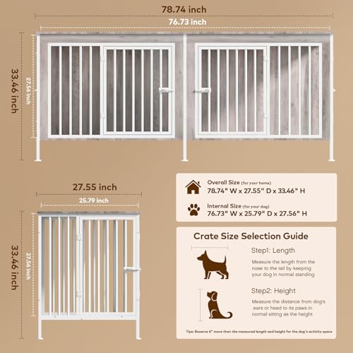 78 Inch Extra Large Double Dog Kennel Furniture with Removable Divider O627074