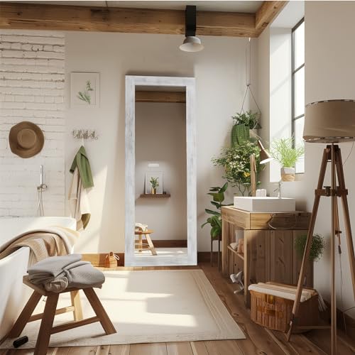 Rustic Farmhouse Full Length Mirror, 64"x21" Wood Frame Floor Mirror H495595