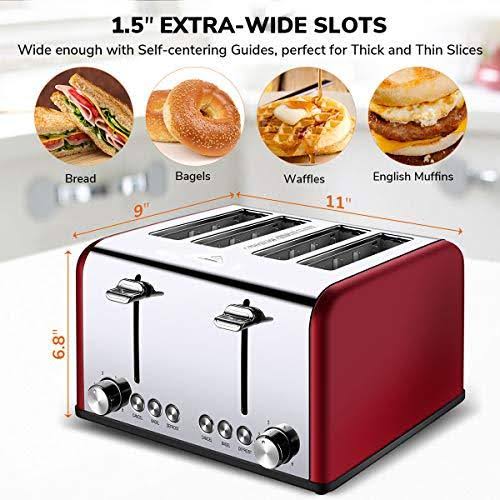 Red 4 Slice Stainless Steel Toaster K4493