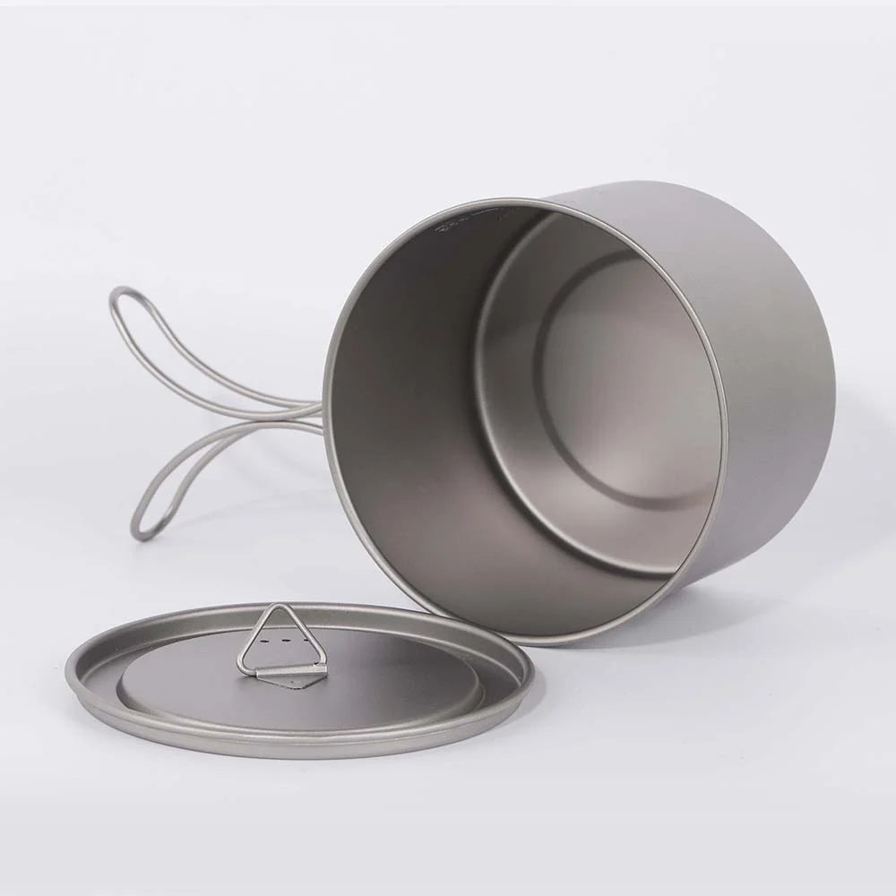 900ml Titanium Cup Pot with Lid and Foldable Handle C236