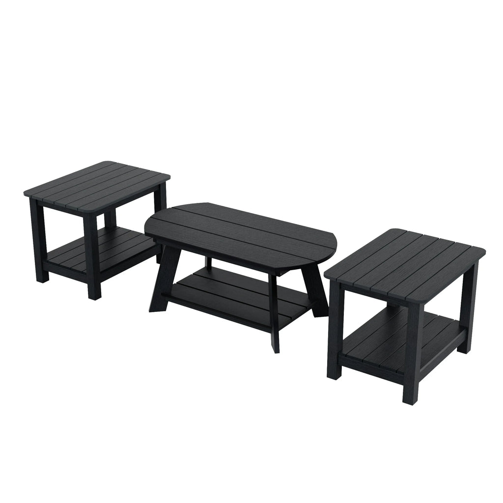 Black 3-Piece Outdoor Coffee Table and Side Table Set A657