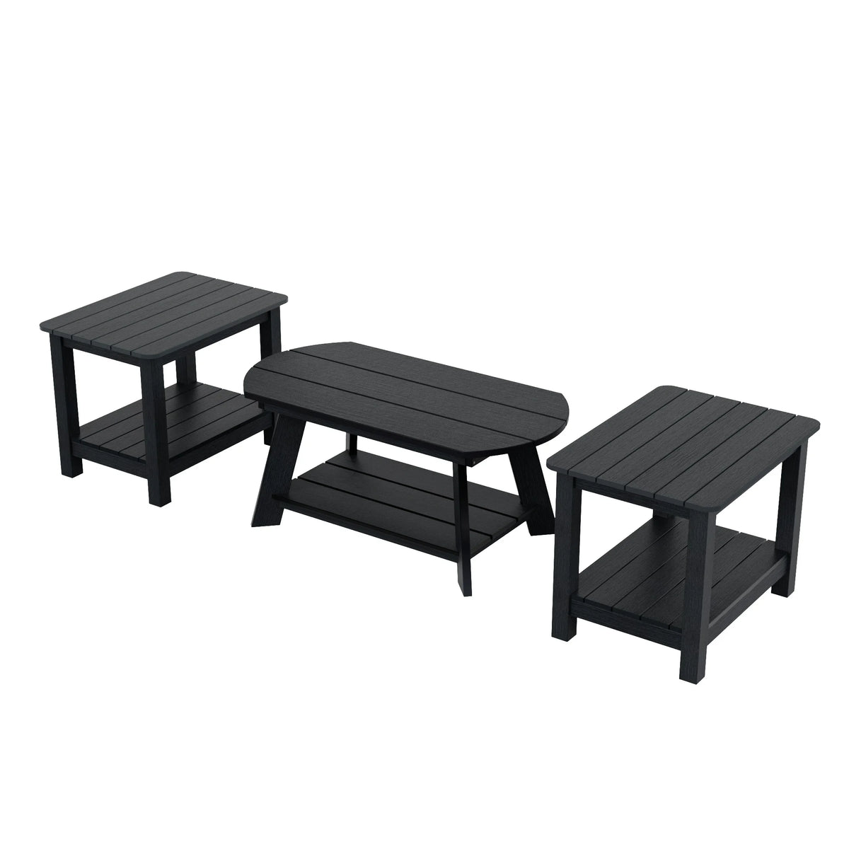 Black 3-Piece Outdoor Coffee Table and Side Table Set A657