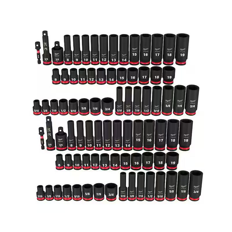 3/8 in. Drive SAE and Metric 6 Point Impact Socket Set (86-Piece) Q160064