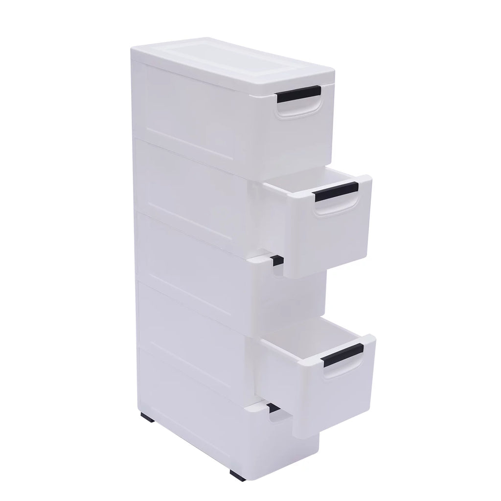 White 5 Drawer Plastic Dresser Storage Cabinet D576878