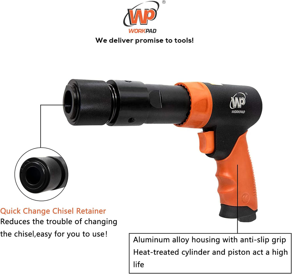 190mm Long Barrel Air Hammer with Quick Change Chisel Retainer and 4-Piece Chisels Set G4267