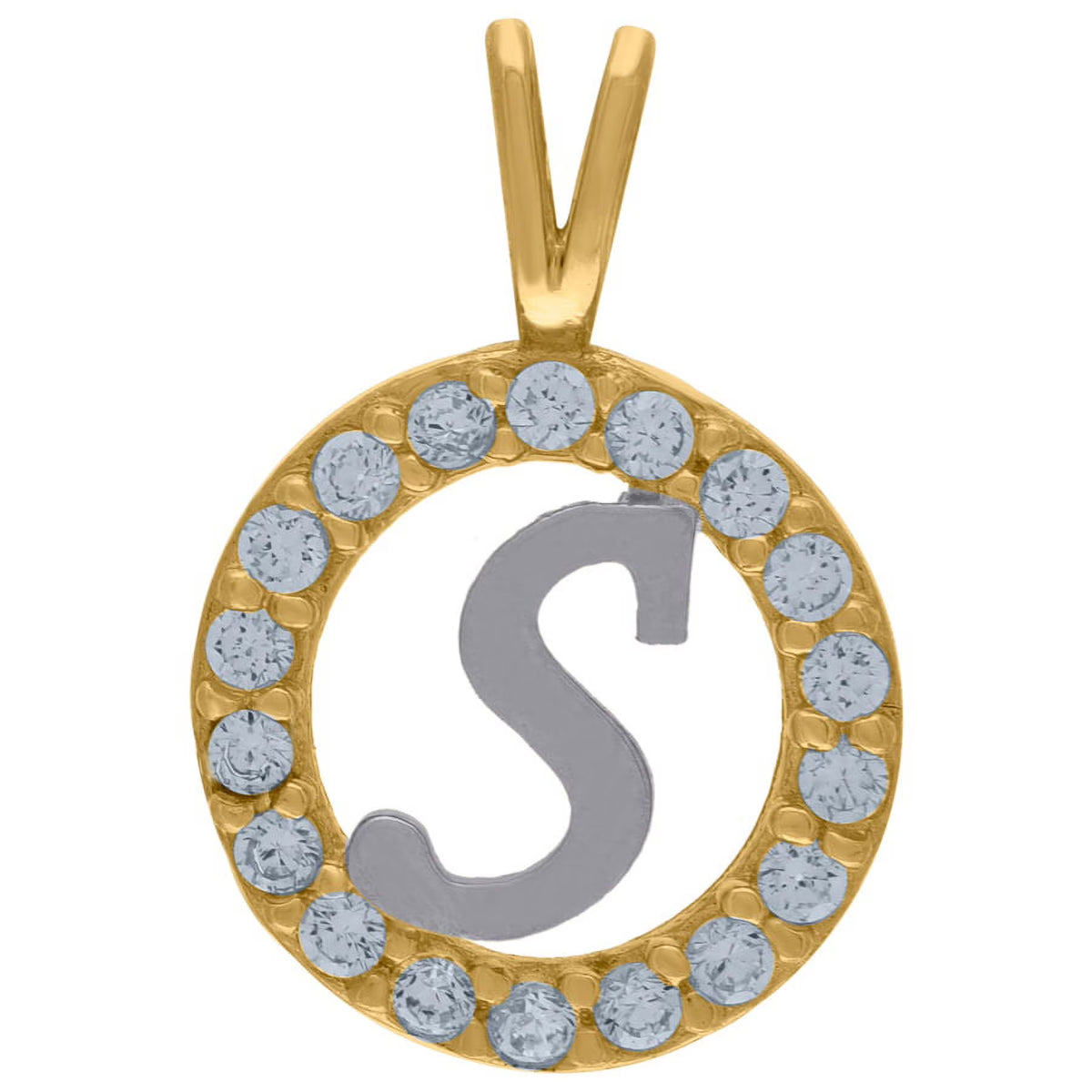 10k Two Tone Gold Cubic Zirconia Letter Pendant Necklace I5070