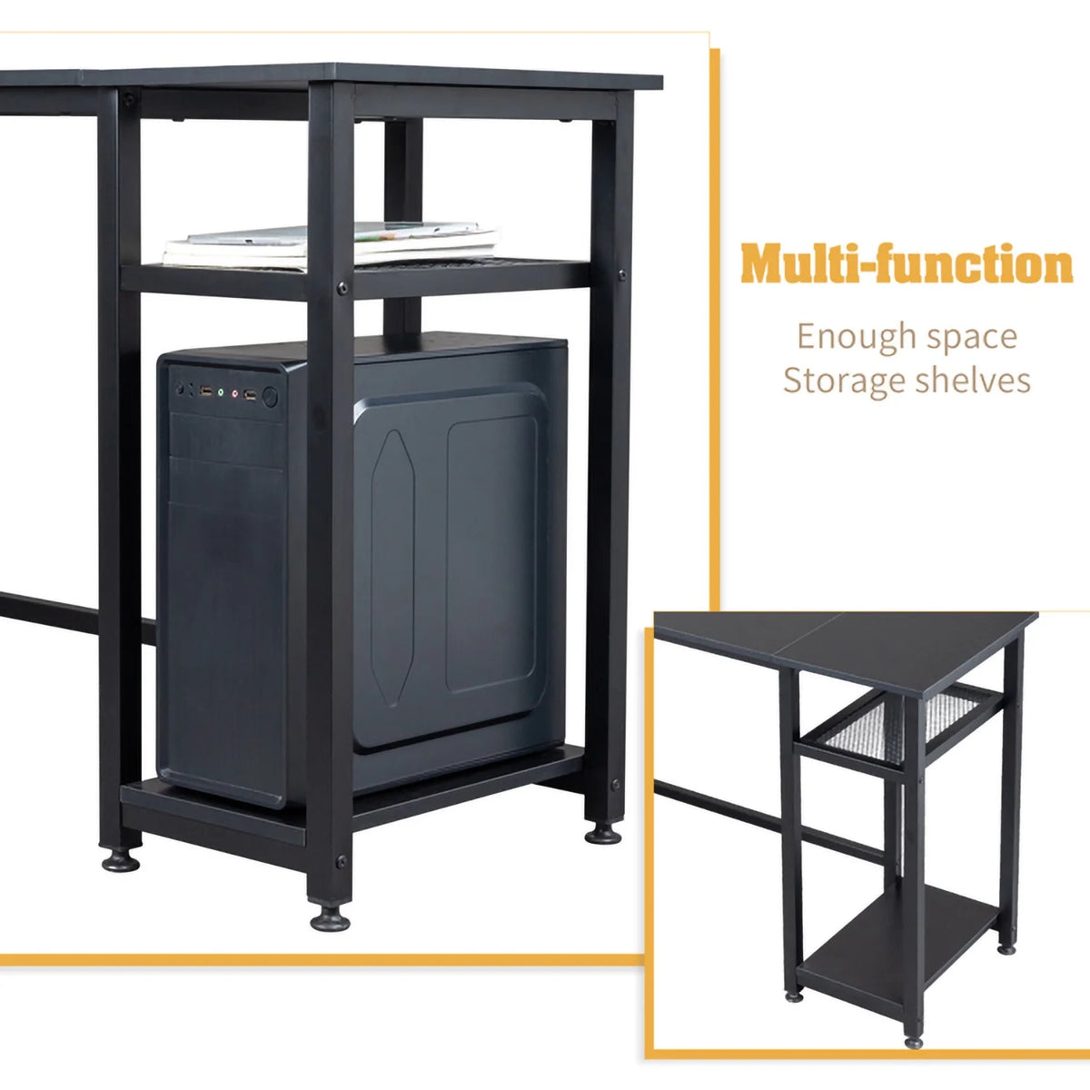 L-Shaped Computer Desk with Power Outlets & Shelf I775