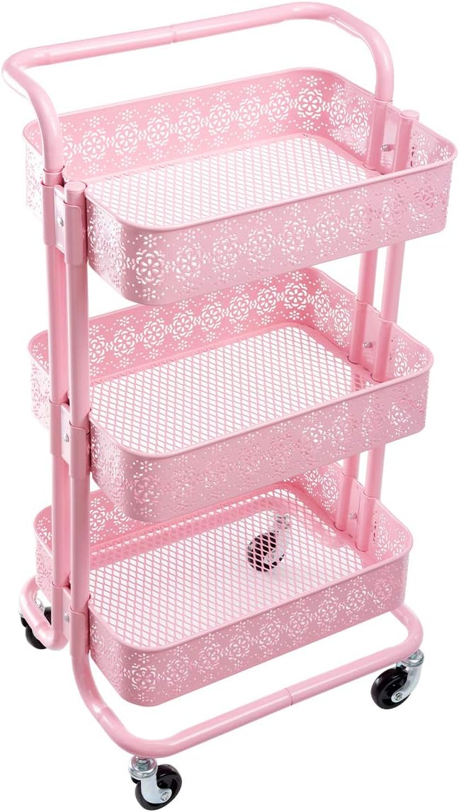 Black 3 Tier Metal Rolling Storage Cart R65114