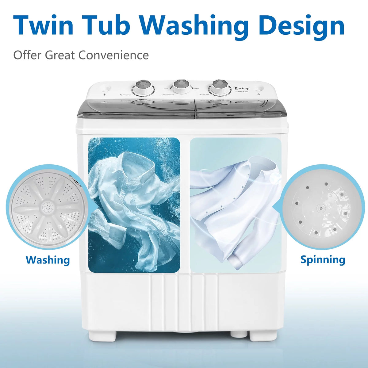 20LBS Portable Compact Twin Tub Washing Machine Washer Dryer, Gray Y372