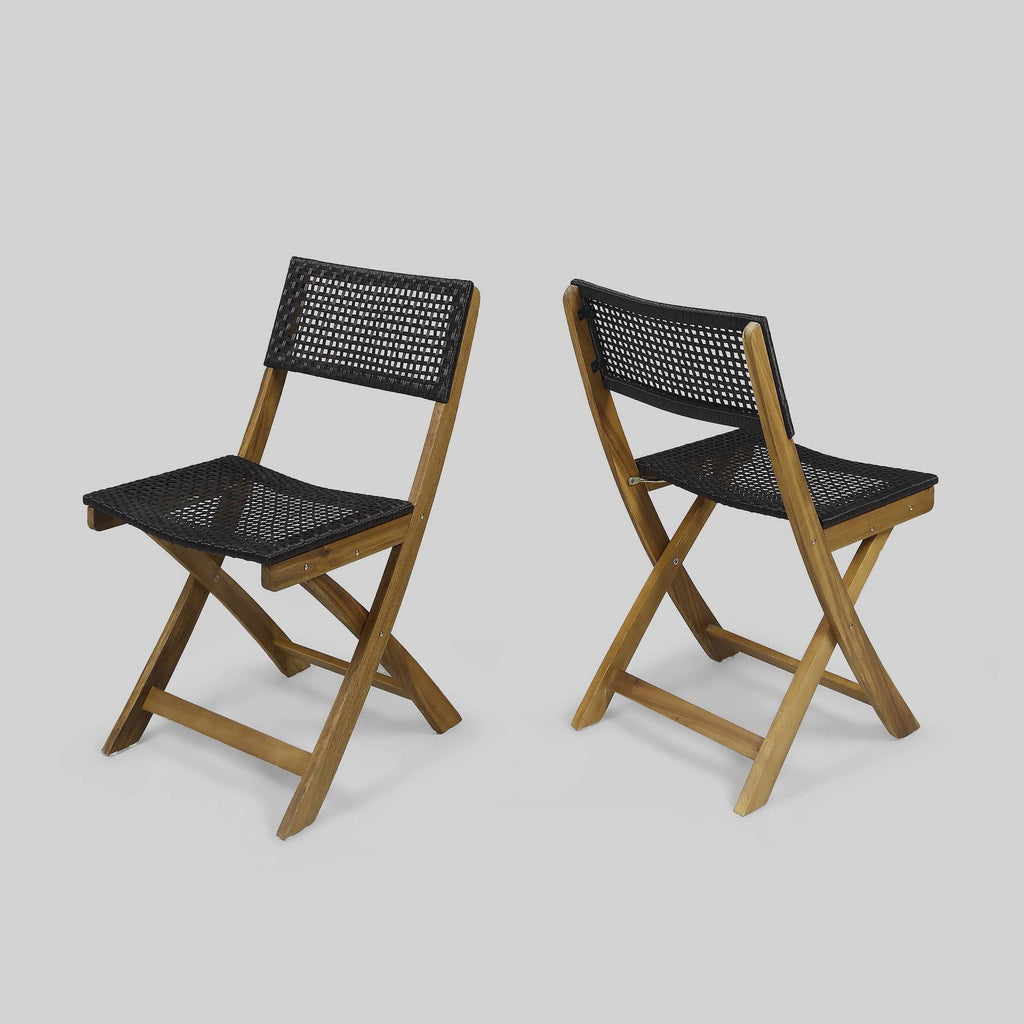 2pk Acacia Wood Foldable Patio Bistro Chairs Teak Q149