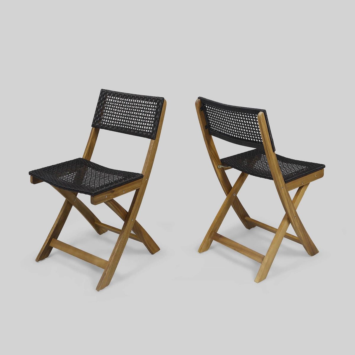 2pk Acacia Wood Foldable Patio Bistro Chairs Teak Q149