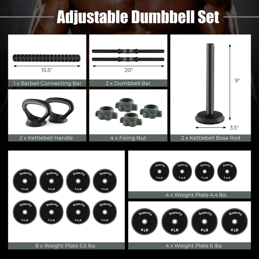 4 in 1 Adjustable Dumbbell Set 92lbs Q234766