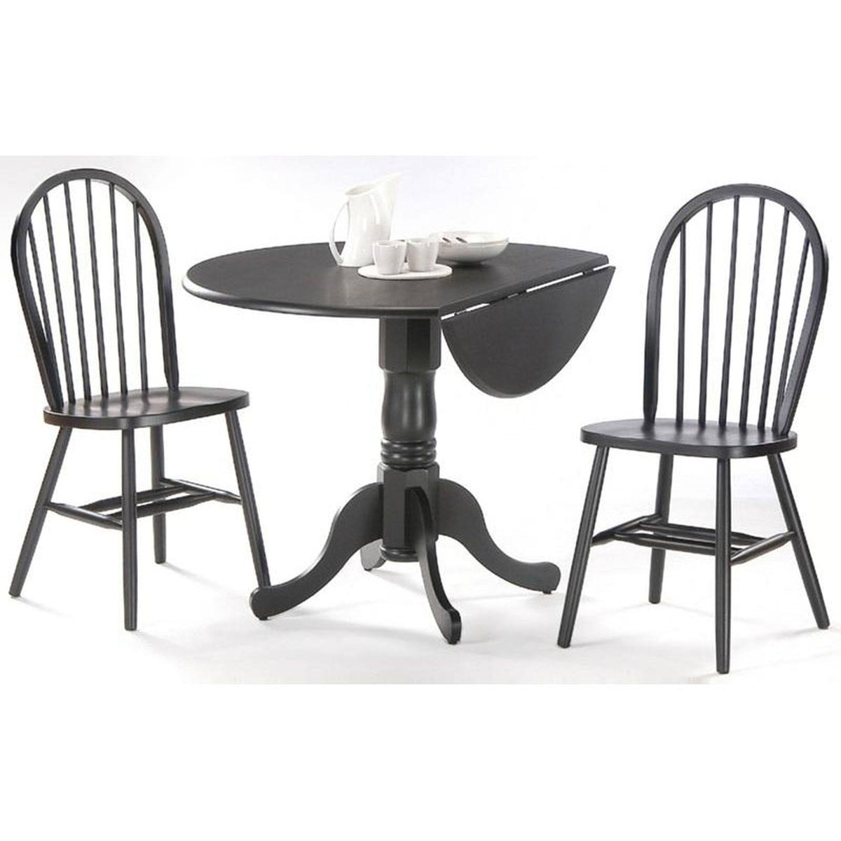 Black Drop Leaf Table with 2 Windsor Chairs N800