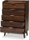 Walnut Brown 5-Drawer Wood Chest F43888