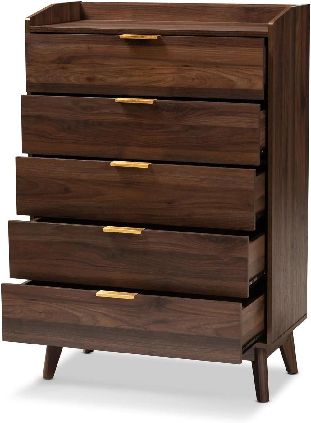 Walnut Brown 5-Drawer Wood Chest F43888