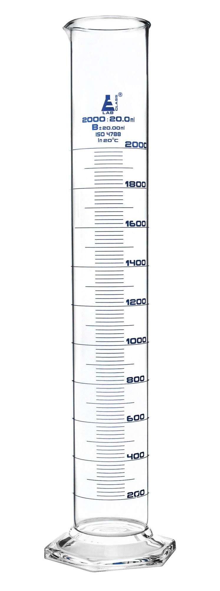 2000ml Borosilicate Glass Graduated Measuring Cylinder with Hexagonal Base R30267