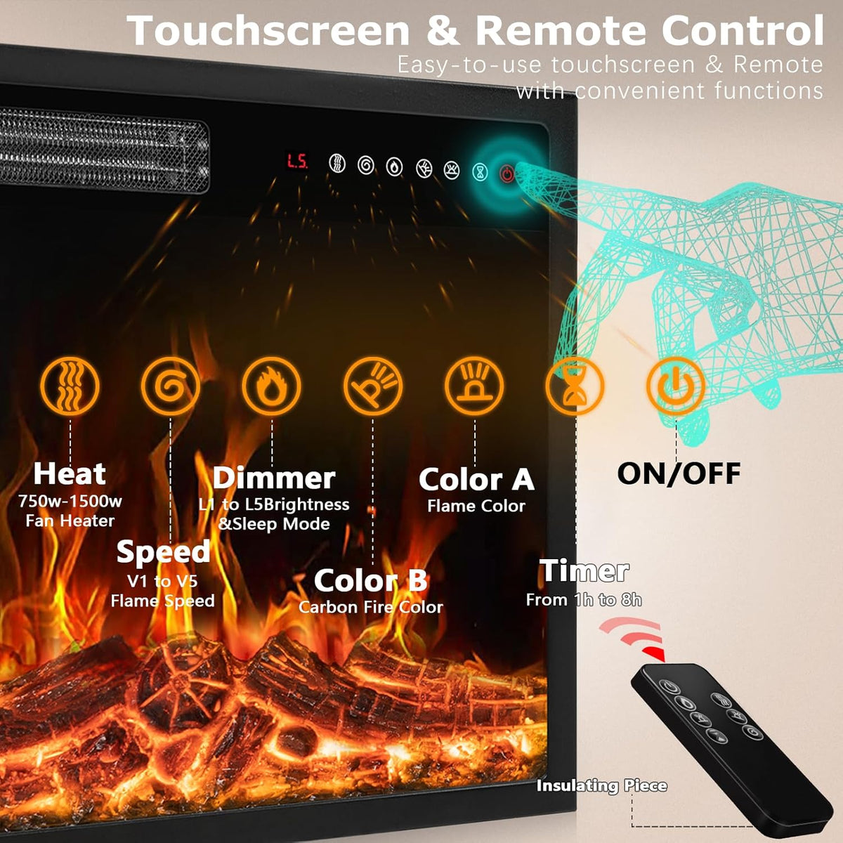 36 inch Freestanding Stone Electric Fireplace Heater TV Stand with Remote Control L313680