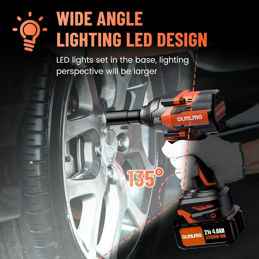 Cordless Impact Wrench 1/2-In 700Ft-lbs Brushless 21V Electric with 2x 3.0Ah Battery Fast Charger 5 Sockets X60799