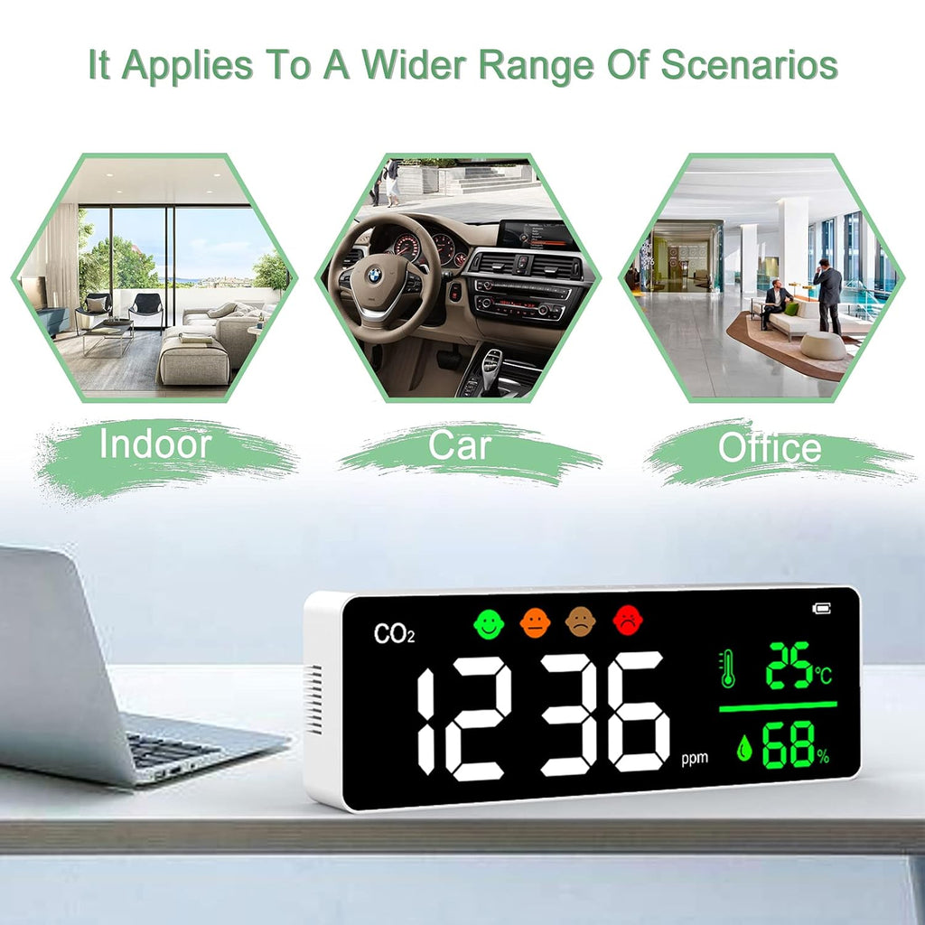 3-in-1 Air Quality Monitor Carbon Dioxide Detector Temperature Humidity Meter Q840487