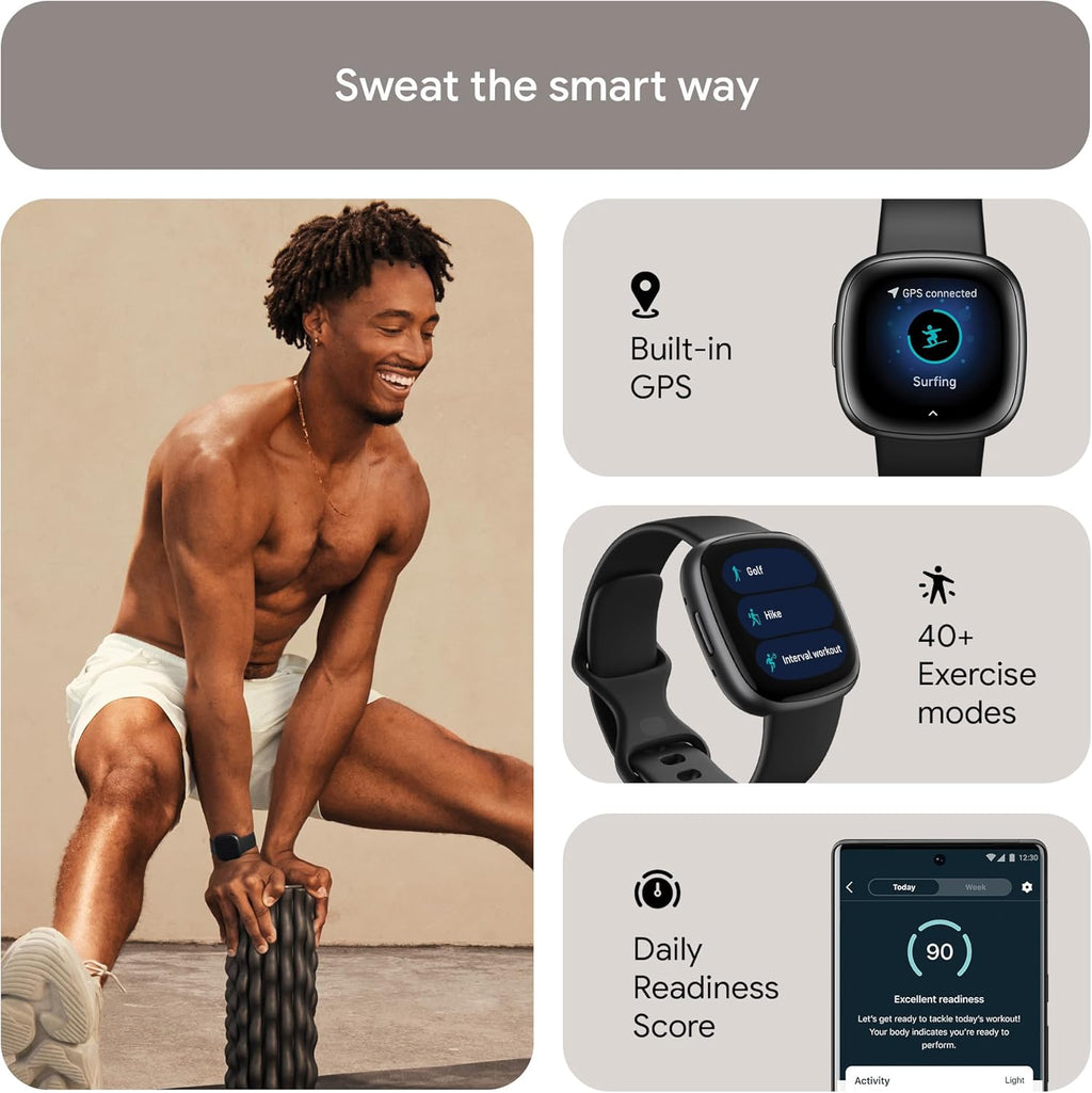 Waterfall Blue/Platinum Fitness Smartwatch with GPS, Heart Rate, One Size U65876