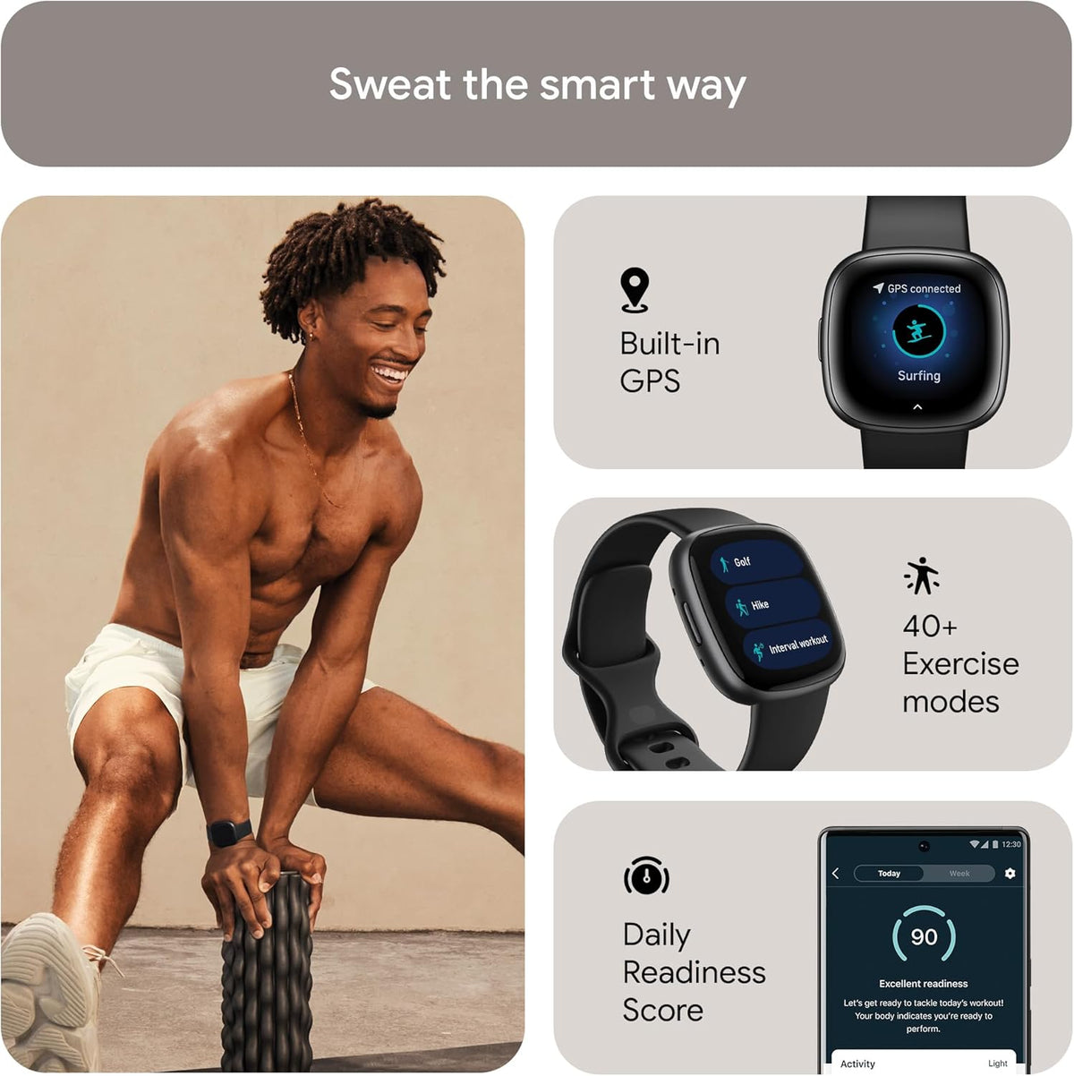 Waterfall Blue/Platinum Fitness Smartwatch with GPS, Heart Rate, One Size U65876