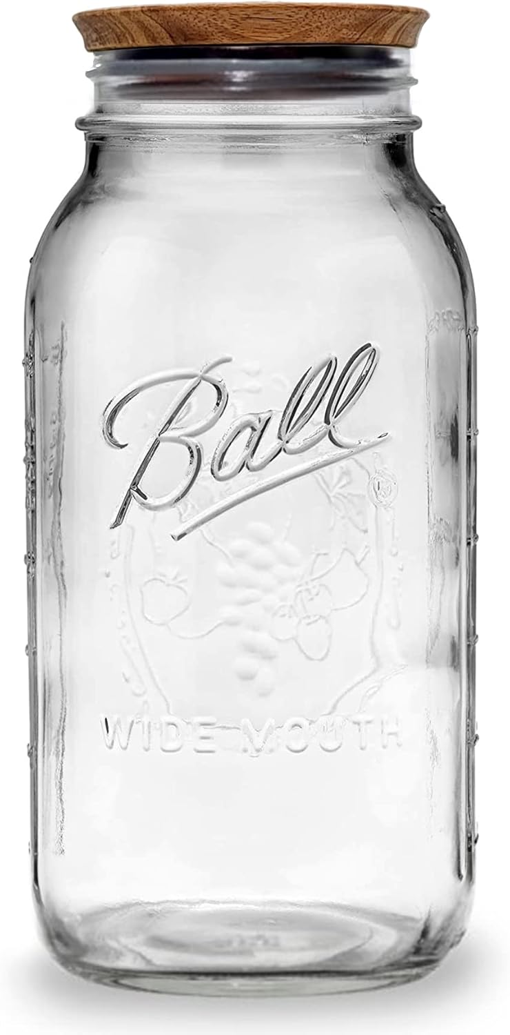 Wide Mouth 64 oz Half Gallon Mason Jar with Wooden Storage Lid V221