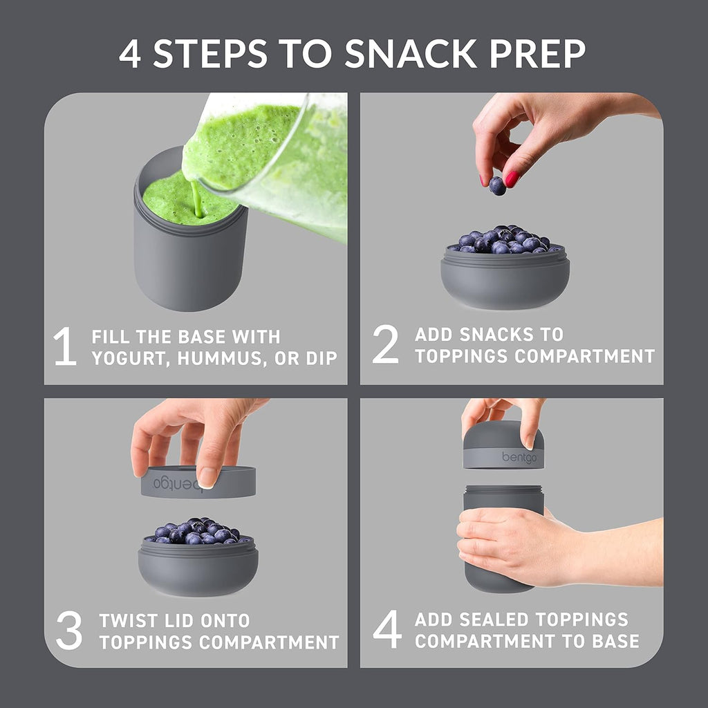 Dark Gray Bento-Style Lunch Box Set With Reusable Snack Cup W2463