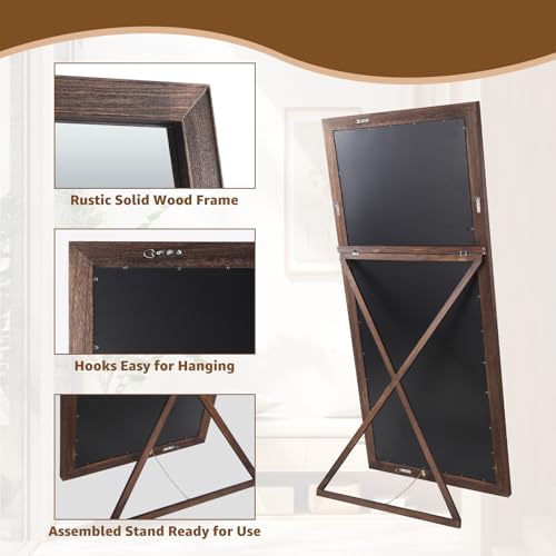 Rustic Farmhouse Full Length Mirror, 64"x21" Wood Frame Floor Mirror H495595