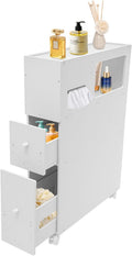 White Slim Rolling Bathroom Storage Cabinet T813