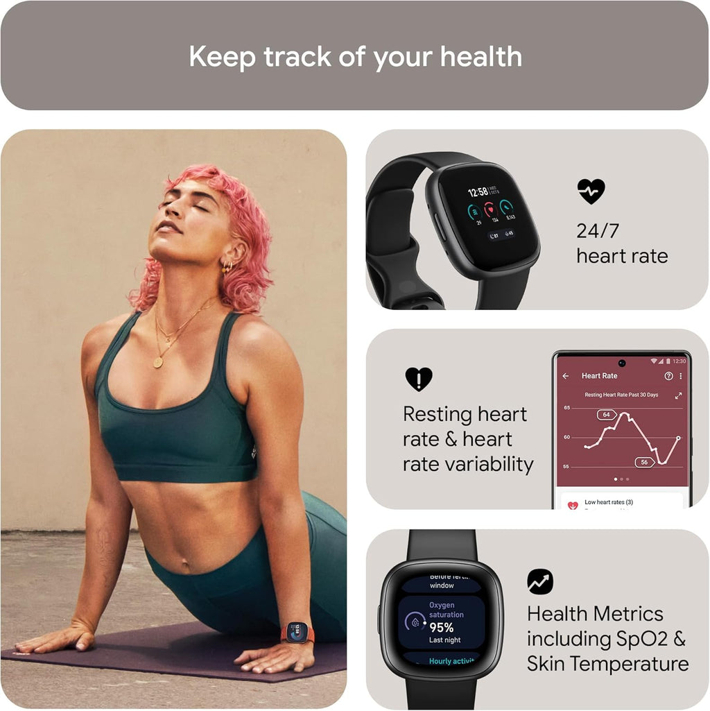 Waterfall Blue/Platinum Fitness Smartwatch with GPS, Heart Rate, One Size U65876