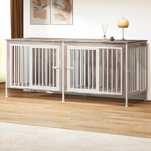 78 Inch Extra Large Double Dog Kennel Furniture with Removable Divider O627074