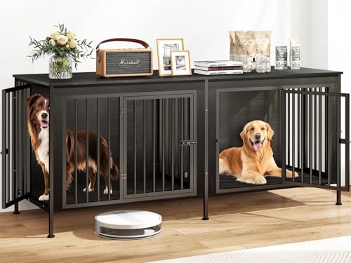 78 Inch Extra Large Double Dog Kennel Furniture with Removable Divider O627074