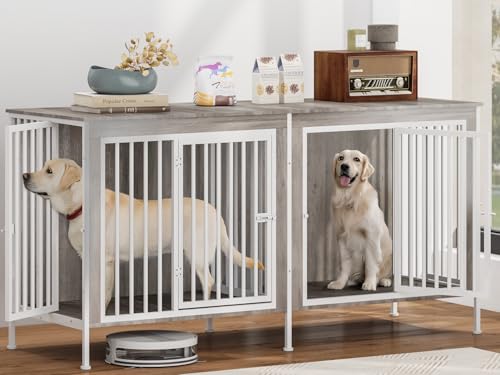 78 Inch Extra Large Double Dog Kennel Furniture with Removable Divider O627074