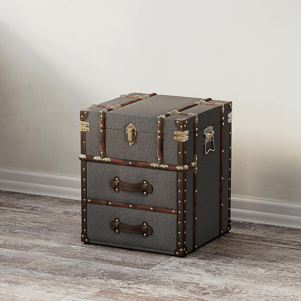 Grey Linen Storage Chest with Hinged Top F90395