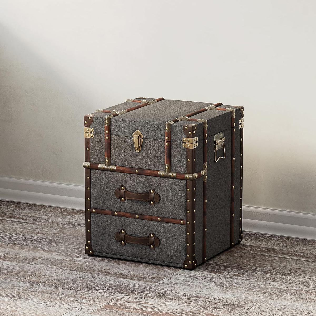 Grey Linen Storage Chest with Hinged Top F90395
