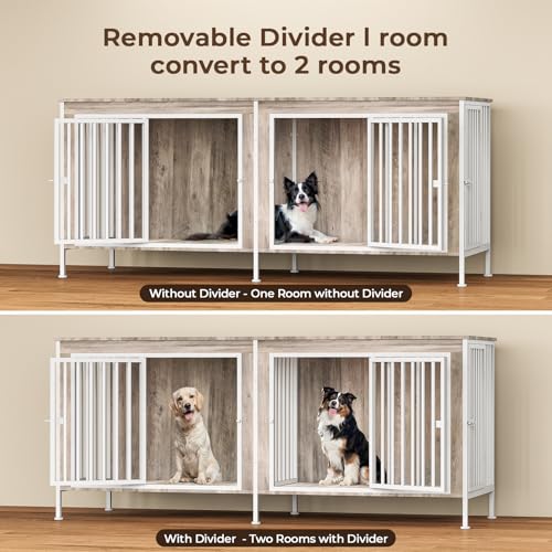 78 Inch Extra Large Double Dog Kennel Furniture with Removable Divider O627074