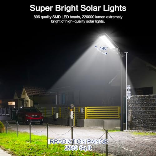 2 Pack 3200W Solar Street Lights with Motion Sensor IP66 6500K Z952375