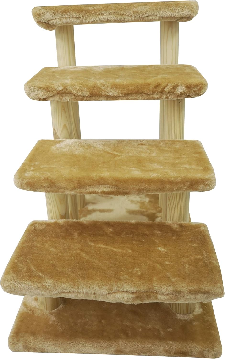 Brown 4-Step Wooden Pet Stairs with Detachable Carpet H723