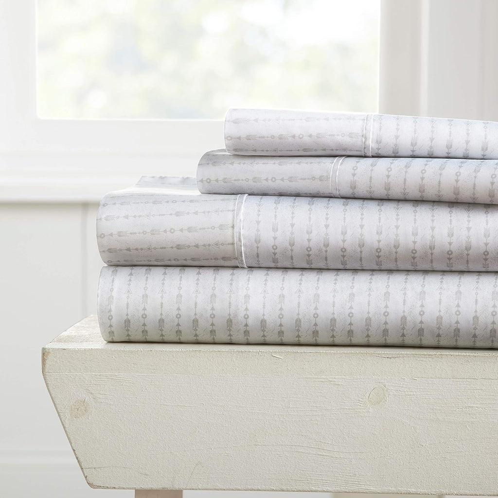 Rose Pattern 4 Piece Bed Sheet Set Queen Light Gray E52081