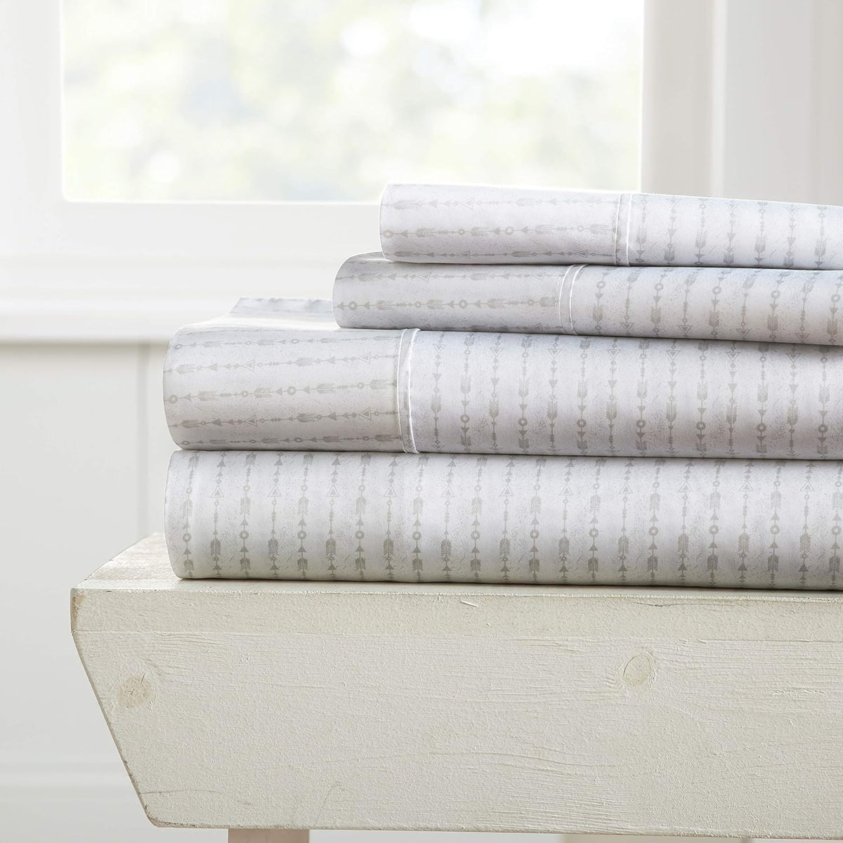 Rose Pattern 4 Piece Bed Sheet Set Queen Light Gray E52081