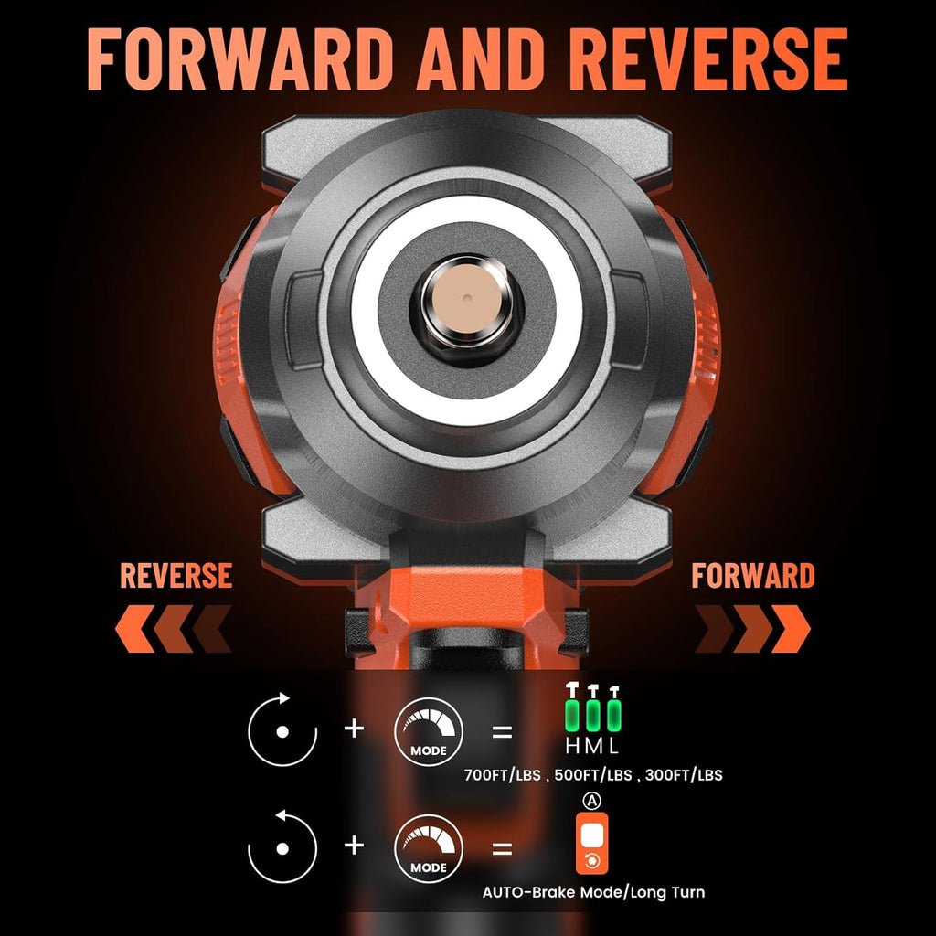 Cordless Impact Wrench 1/2-In 700Ft-lbs Brushless 21V Electric with 2x 3.0Ah Battery Fast Charger 5 Sockets X60799