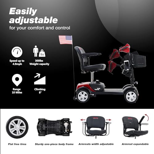 Red Foldable Electric Mobility Scooter with Basket E449