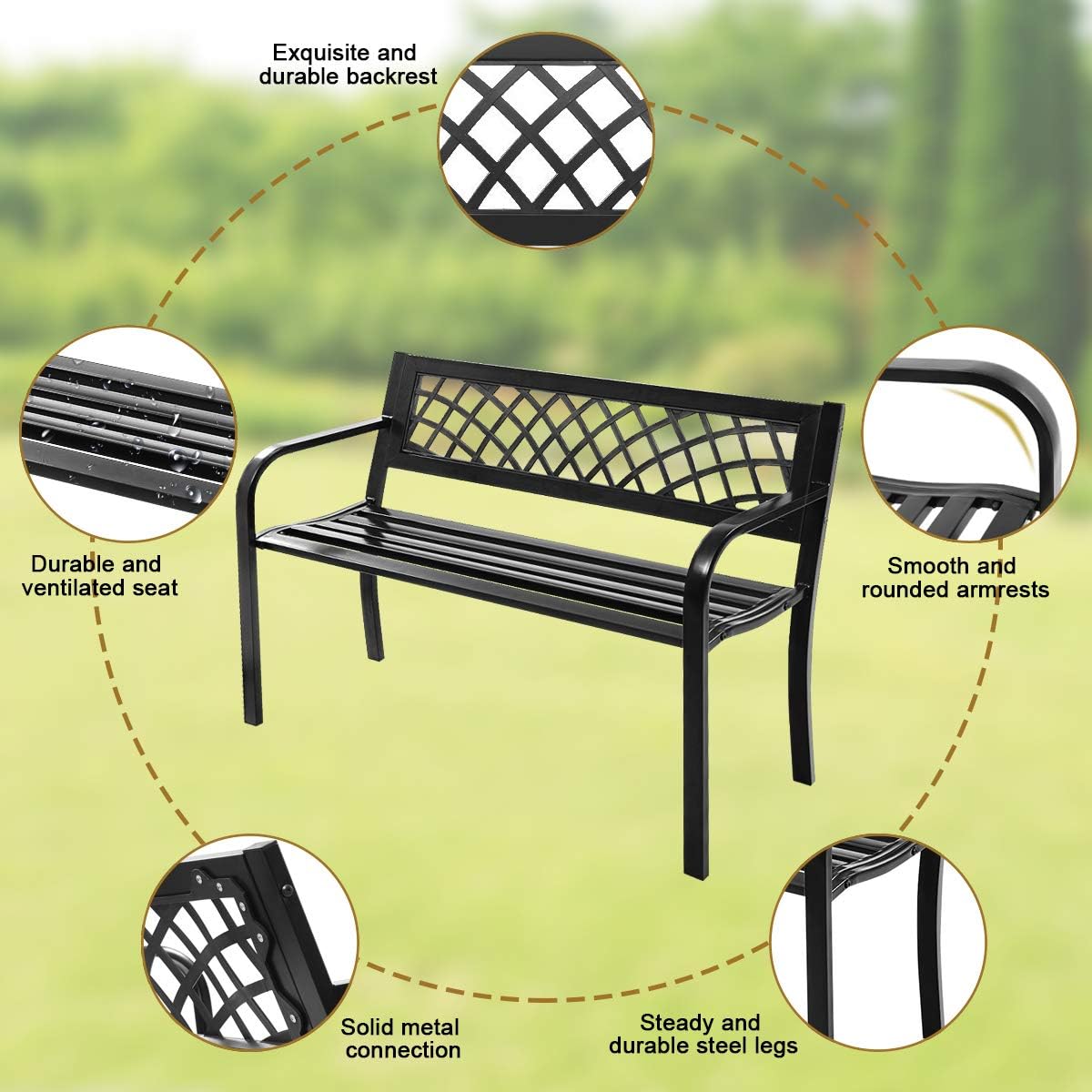 Black Cast Iron Frame Patio Garden Bench I7728