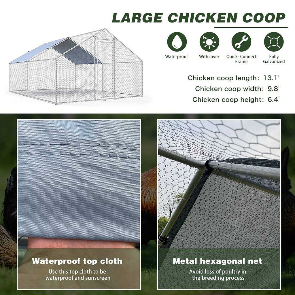 Large Metal Chicken Coop Walk-in Poultry Cage Chicken Run Pen Dog Kennel Duck House with Waterproof and Anti-Ultraviolet Cover B71894