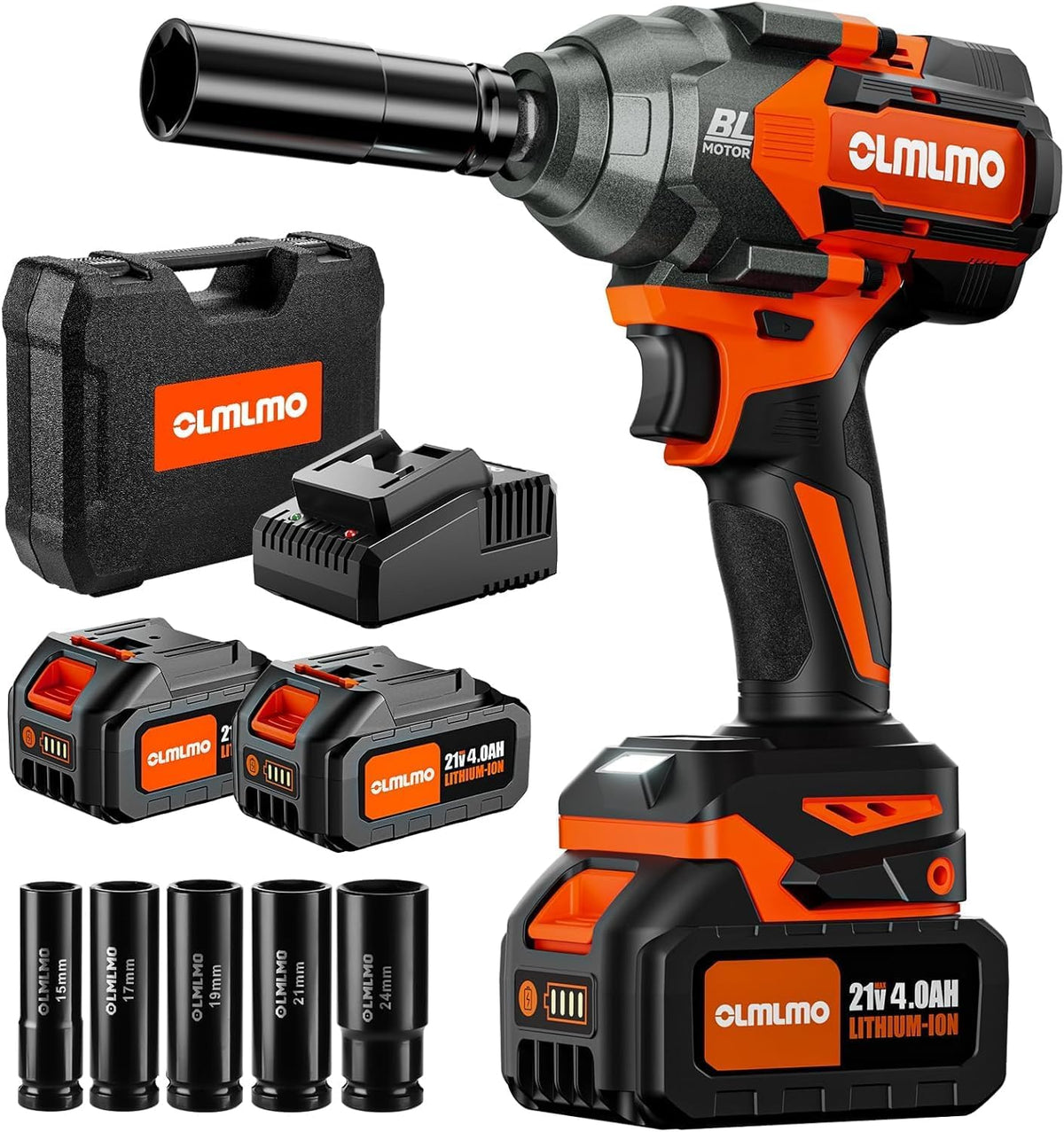 Cordless Impact Wrench 1/2-In 700Ft-lbs Brushless 21V Electric with 2x 3.0Ah Battery Fast Charger 5 Sockets X60799