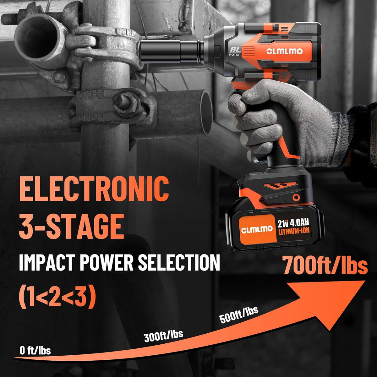 Cordless Impact Wrench 1/2-In 700Ft-lbs Brushless 21V Electric with 2x 3.0Ah Battery Fast Charger 5 Sockets X60799