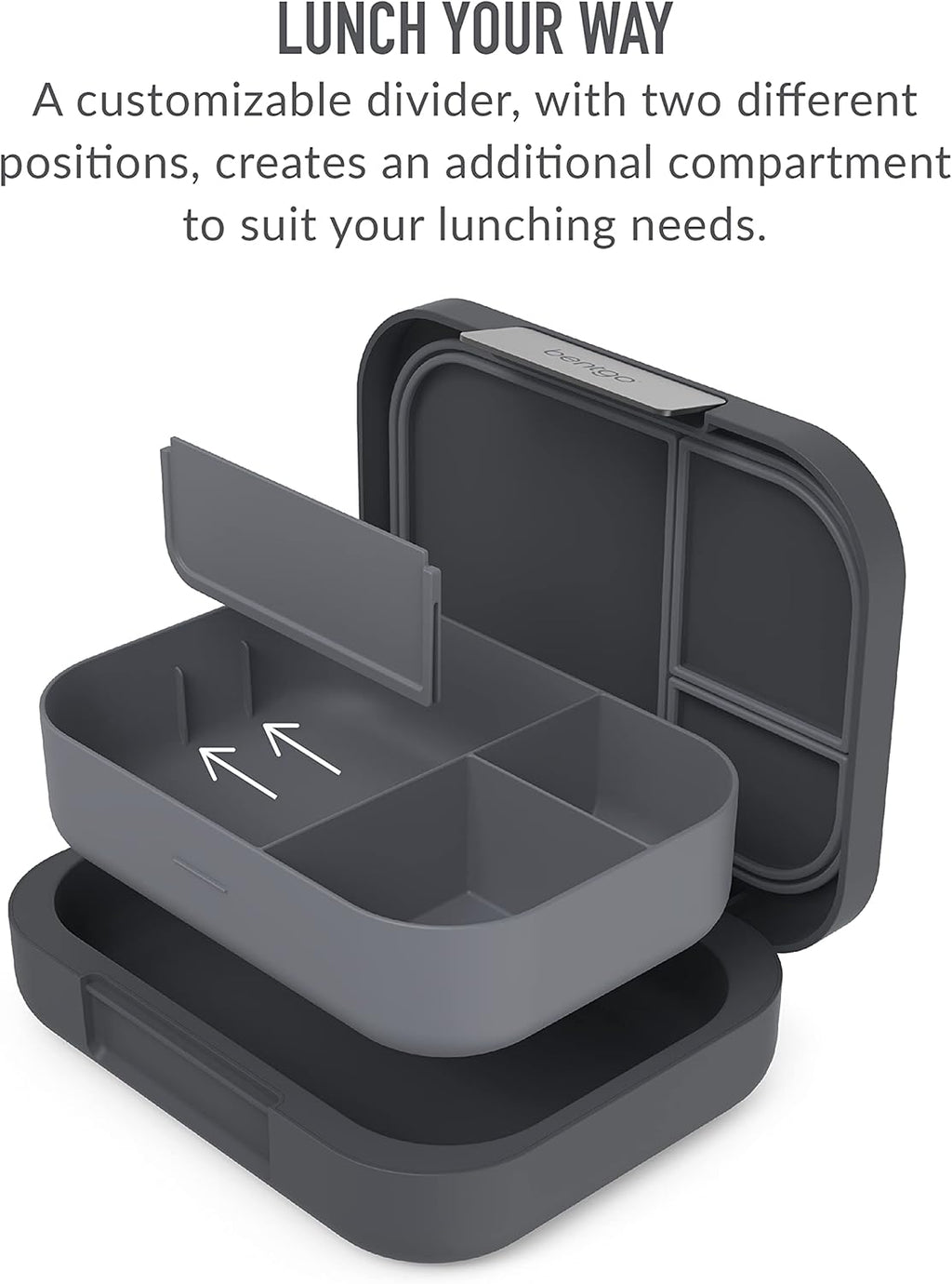 Dark Gray Bento-Style Lunch Box Set With Reusable Snack Cup W2463