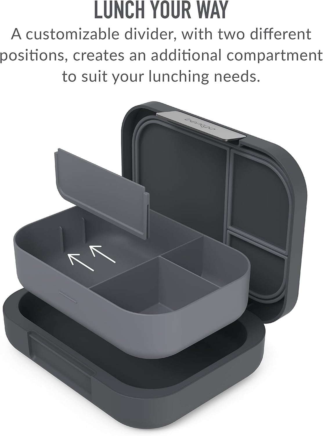 Dark Gray Bento-Style Lunch Box Set With Reusable Snack Cup W2463